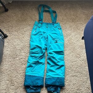 Teal Kids Snow Pants with Suspenders